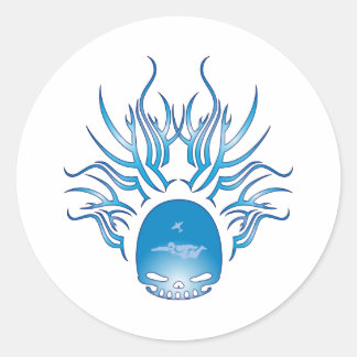 Skydiving Skull Classic Round Sticker