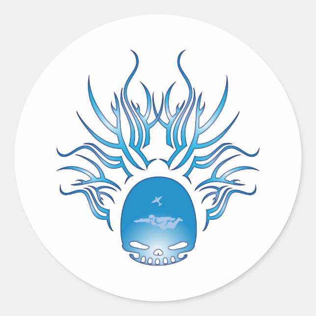 Skydiving Skull Classic Round Sticker (Front)