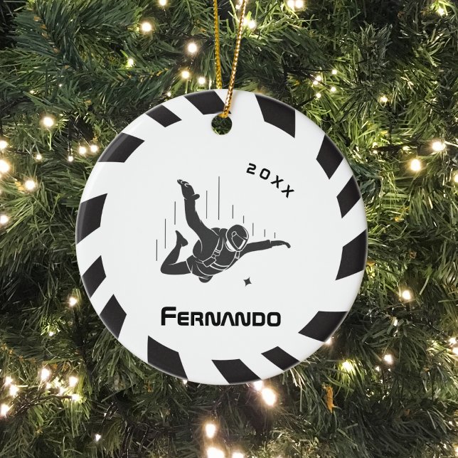 Skydiving Skydiver Parachuting Name & Year Dated Ceramic Ornament (Creator Uploaded)