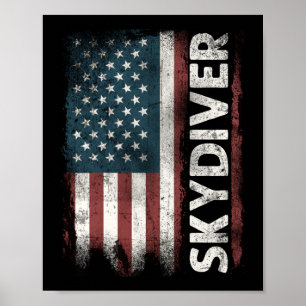 Skydiving Skydiver Usa Flag Patriotic Vintage 4Th Poster
