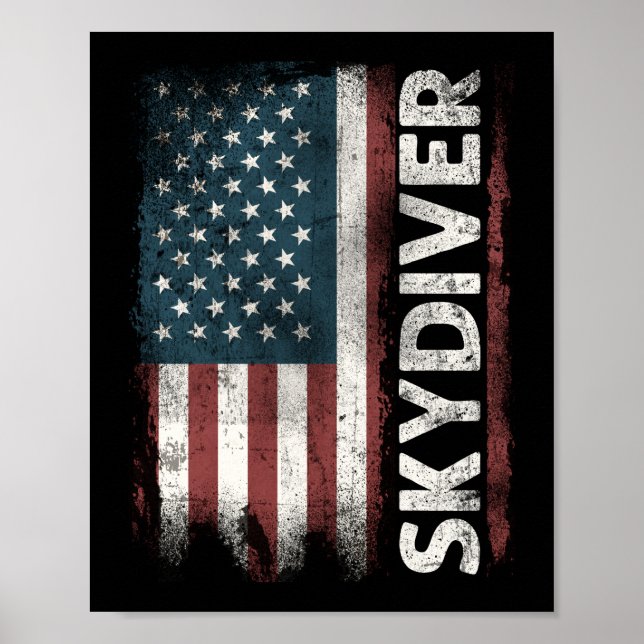 Skydiving Skydiver Usa Flag Patriotic Vintage 4Th Poster (Front)
