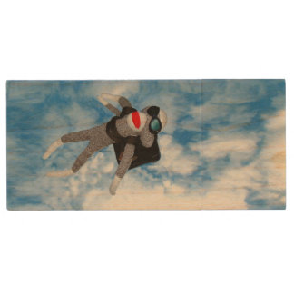 Skydiving Sock Monkey! Wood USB Flash Drive