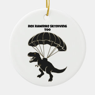 Skydiving T-rex Ceramic Ornament
