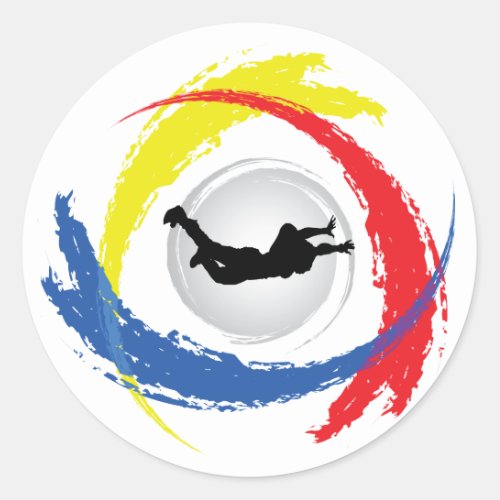 Skydiving Tricolor Emblem Classic Round Sticker