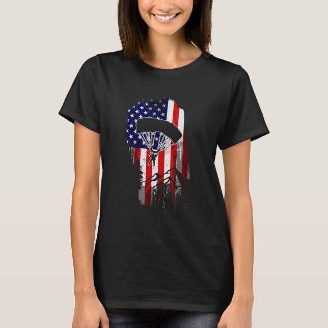 Skydiving USA American Flag Patriotic Skydiver Jul T-Shirt (Front)