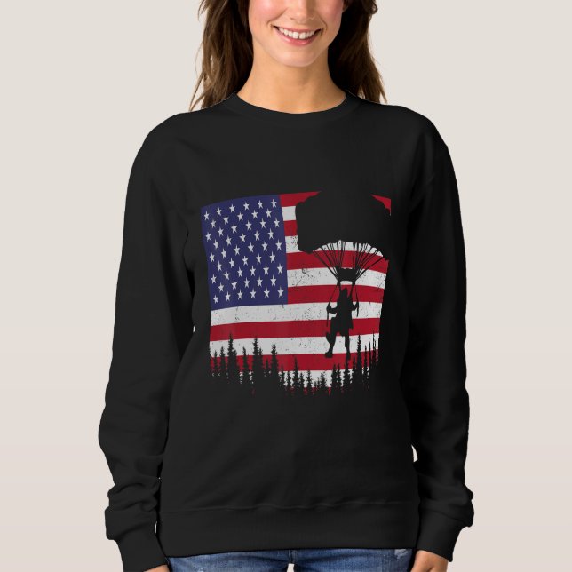 Skydiving Vintage American Flag Funny Skydiver Sky Sweatshirt (Front)
