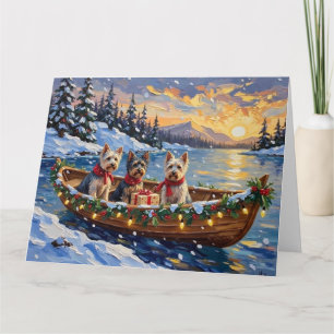 Skye Terrier Christmas Boat Holiday Card