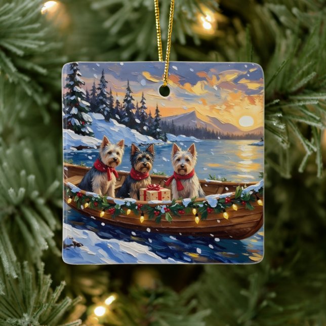Skye Terrier Christmas Boat Holiday Ceramic Ornament (Tree)