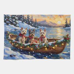 Skye Terrier Christmas Boat Holiday Kitchen Towel