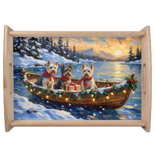 Skye Terrier Christmas Boat Holiday Serving Tray