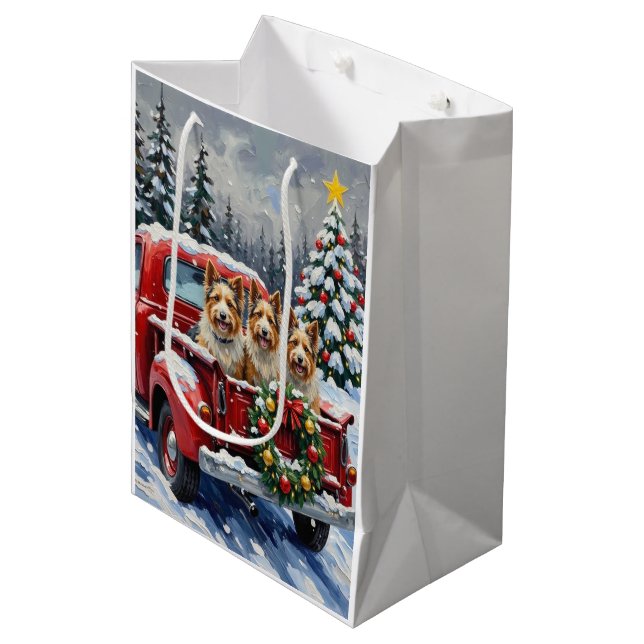 Skye Terrier Christmas Red Truck Holiday Medium Gift Bag (Front Angled)