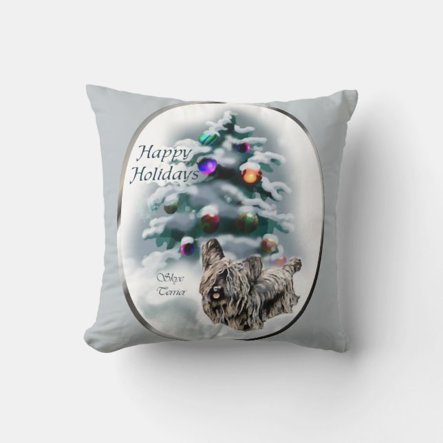 Skye Terrier Christmas Throw Pillow (Front)