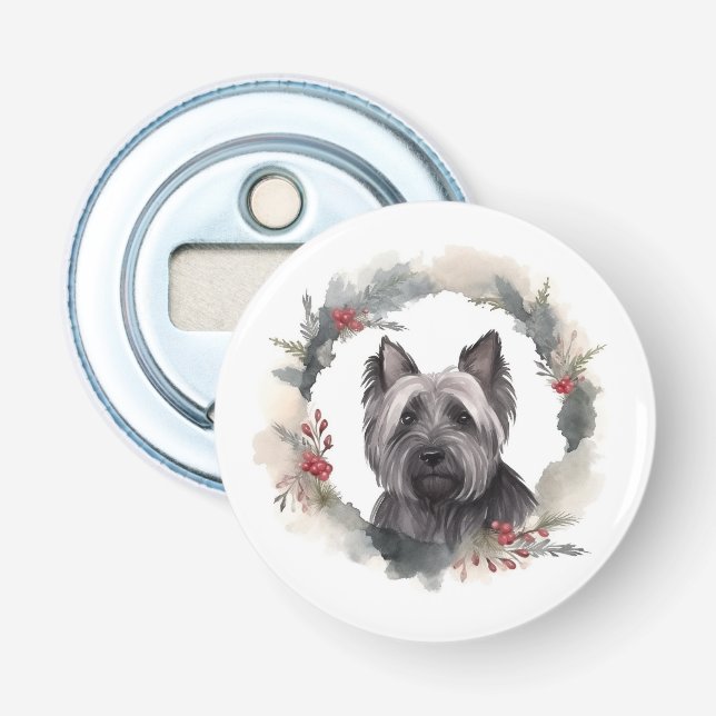 Skye Terrier Christmas Wreath Festive Pup Bottle Opener (Front)