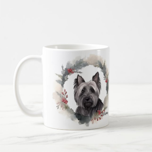 Skye Terrier Christmas Wreath Festive Pup Coffee Mug (Left)