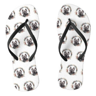 Skye Terrier Christmas Wreath Festive Pup Flip Flops