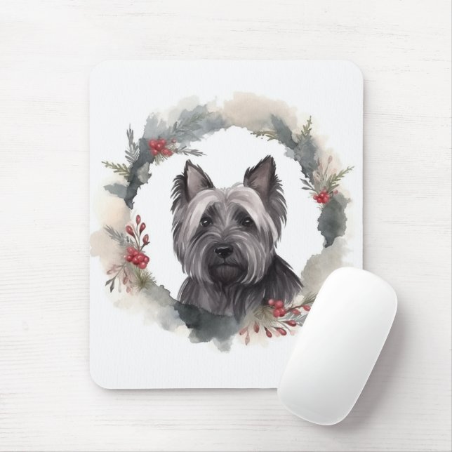 Skye Terrier Christmas Wreath Festive Pup Mouse Pad (With Mouse)