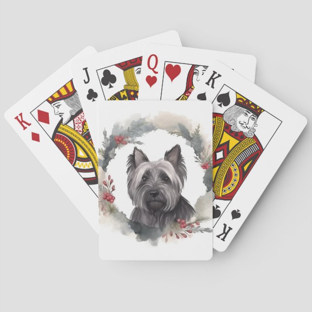 Skye Terrier Christmas Wreath Festive Pup Poker Cards (Back)