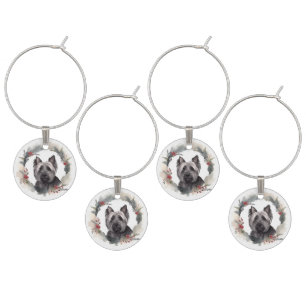 Skye Terrier Christmas Wreath Festive Pup Wine Charm