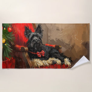 Skye Terrier Dog Christmas Festive Beach Towel