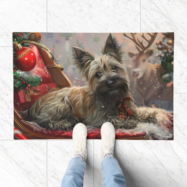 Skye Terrier Dog Christmas Festive Doormat (Indoor)