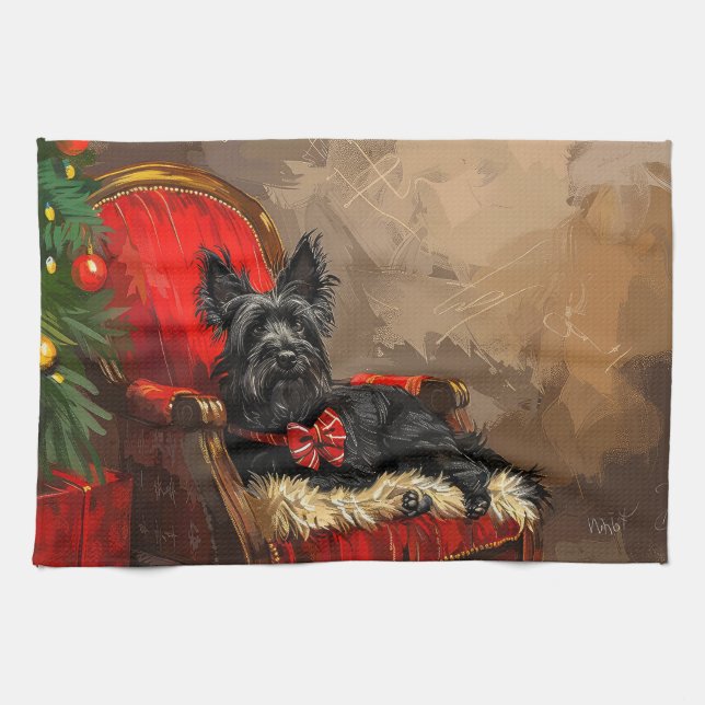 Skye Terrier Dog Christmas Festive  Kitchen Towel (Horizontal)