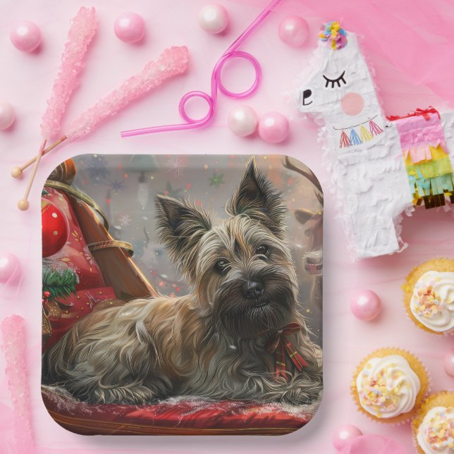 Skye Terrier Dog Christmas Festive Paper Plates (Party)