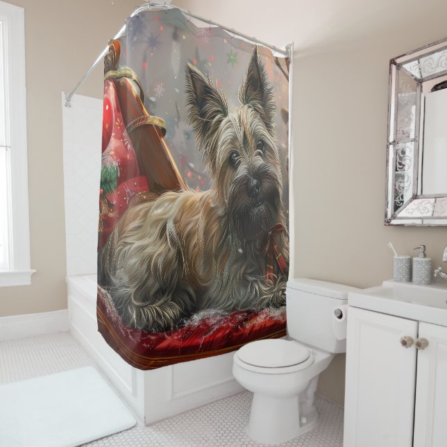 Skye Terrier Dog Christmas Festive Shower Curtain (In Situ)