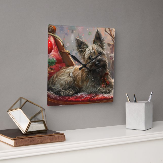 Skye Terrier Dog Christmas Festive Square Wall Clock (Office)