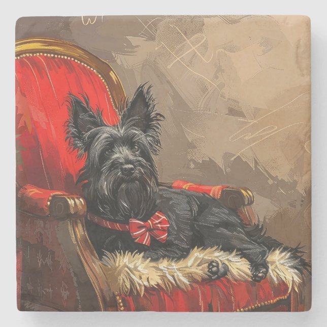 Skye Terrier Dog Christmas Festive  Stone Coaster (Front)