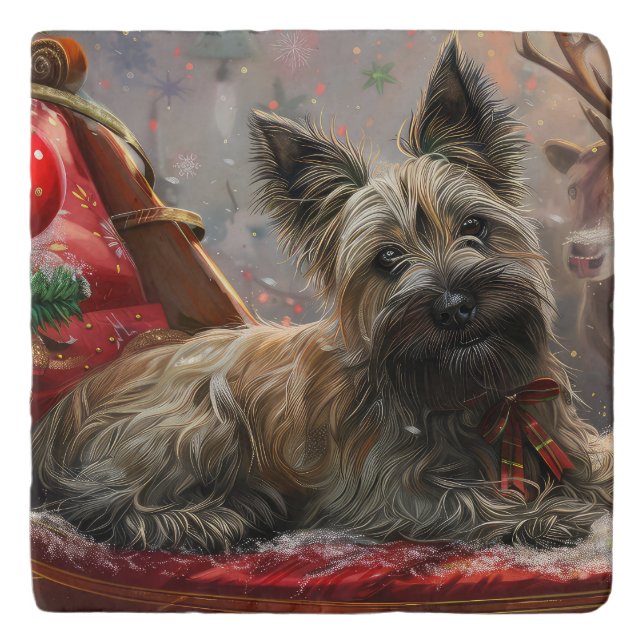 Skye Terrier Dog Christmas Festive Trivet (Front)