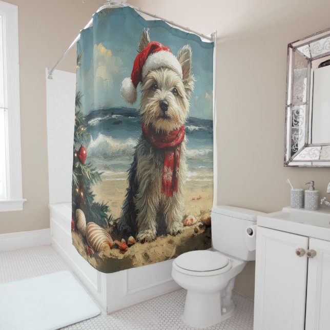 Skye Terrier Dog Christmas Vintage Beach Shower Curtain (In Situ)