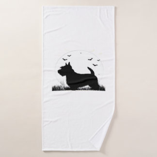 Skye Terrier Dog � Halloween Moon Silhouette Class Bath Towel