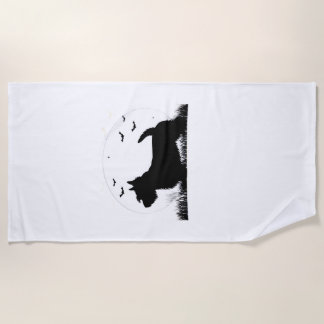 Skye Terrier Dog � Halloween Moon Silhouette Class Beach Towel