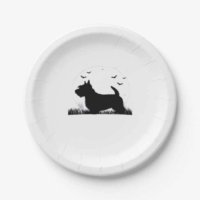 Skye Terrier Dog � Halloween Moon Silhouette Class Paper Plates (Front)