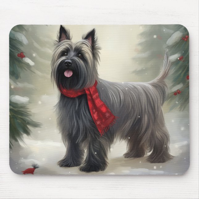 Skye Terrier Dog in Snow Christmas  Mouse Pad (Front)