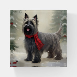 Skye Terrier Dog in Snow Christmas Paperweight