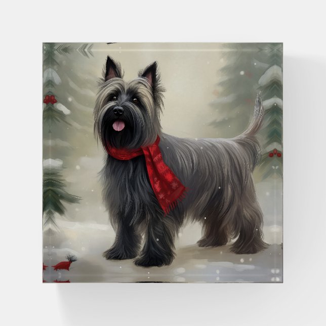 Skye Terrier Dog in Snow Christmas  Paperweight (Front)