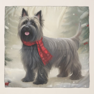 Skye Terrier Dog in Snow Christmas Scarf