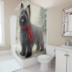 Skye Terrier Dog in Snow Christmas Shower Curtain