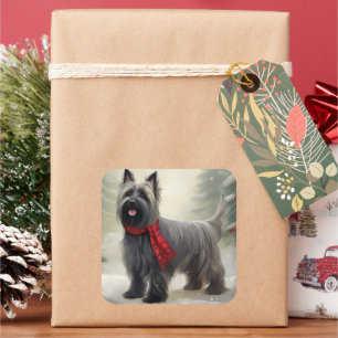 Skye Terrier Dog in Snow Christmas Square Sticker