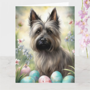Skye Terrier Dog with Easter Eggs Holiday Card