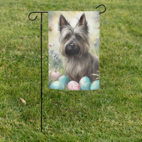 Skye Terrier Dog with Easter Eggs Holiday  Garden Flag
