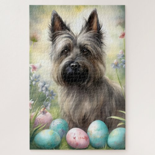 Skye Terrier Dog with Easter Eggs Holiday  Jigsaw Puzzle