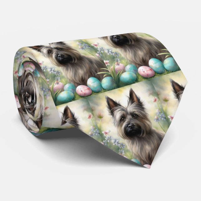 Skye Terrier Dog with Easter Eggs Holiday  Neck Tie (Rolled)