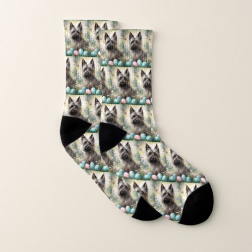 Skye Terrier Dog with Easter Eggs Holiday  Socks