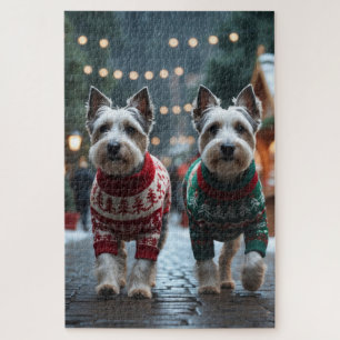 Skye Terrier Dogs Christmas Snow Holiday  Jigsaw Puzzle