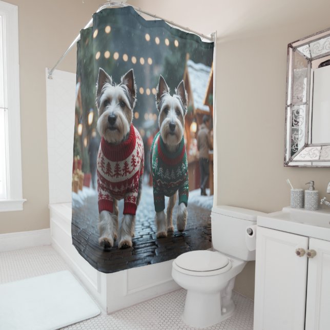 Skye Terrier Dogs Christmas Snow Holiday  Shower Curtain (In Situ)