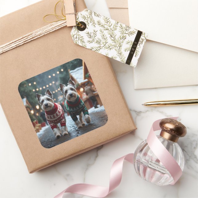 Skye Terrier Dogs Christmas Snow Holiday  Square Sticker (Gifting)