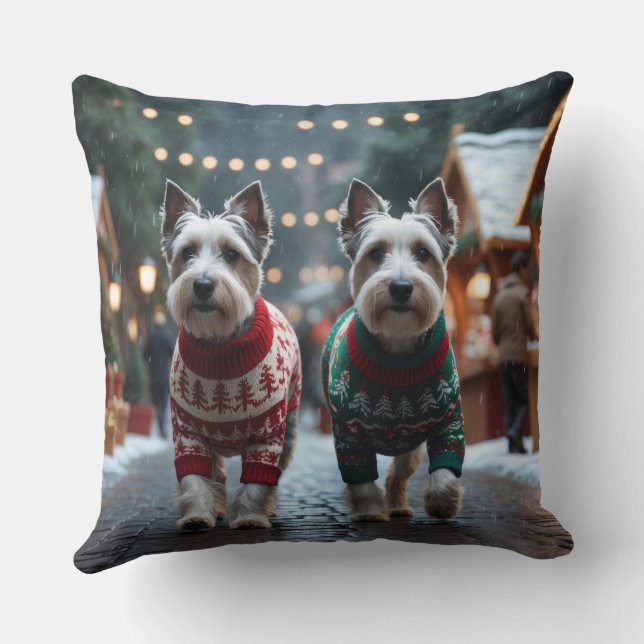 Skye Terrier Dogs Christmas Snow Holiday  Throw Pillow (Back)