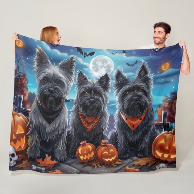 Skye Terrier Halloween Spooky  Fleece Blanket (In Situ)